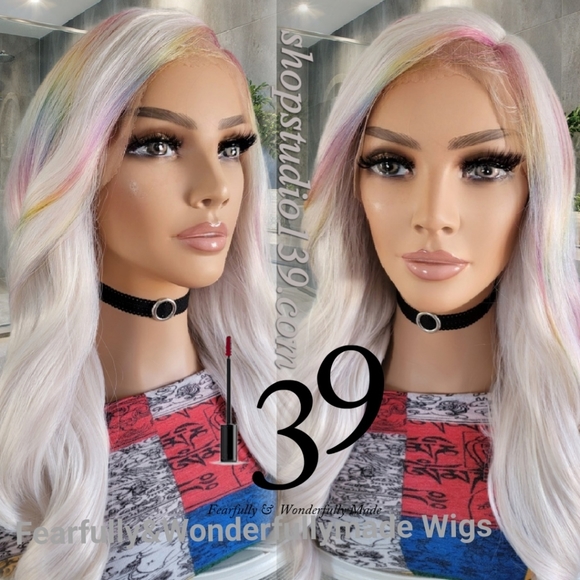 Platium Blonde HD lace front wig with highlights of color - Picture 1 of 2